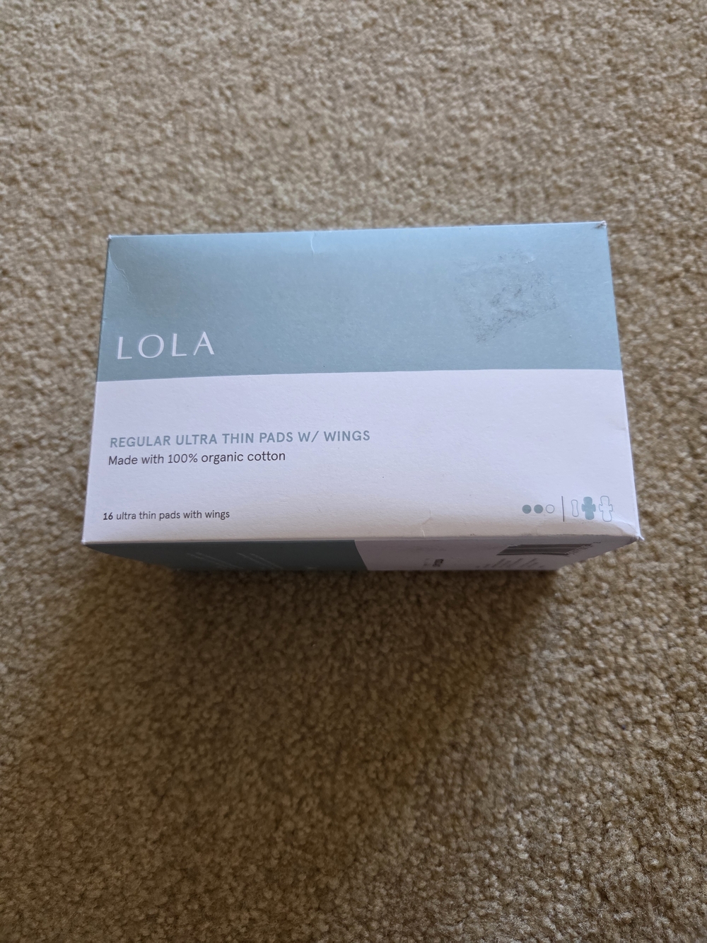 LOLA Regular Ultra Thin Pads with Wings Hypoallergenic Organic Cotton 16ct NEW